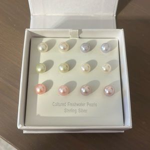 Set of 6 Sterling Silver Pearl Stud Earrings
